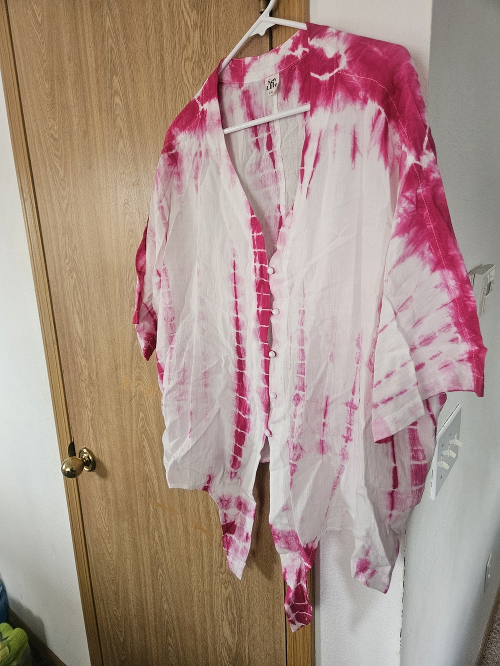 Sew In Love White and Hot Pink Tie-Dye Button-Front Tunic